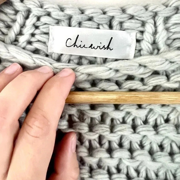 Chicwish Cuteness on Sleeves Light Grey Handmade Chunky Knit Open Front Cardigan - Picture 9 of 10